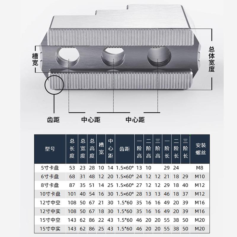 数控车床8/10寸液压卡盘三爪硬爪6寸L型卡爪高精度油压加高硬生爪