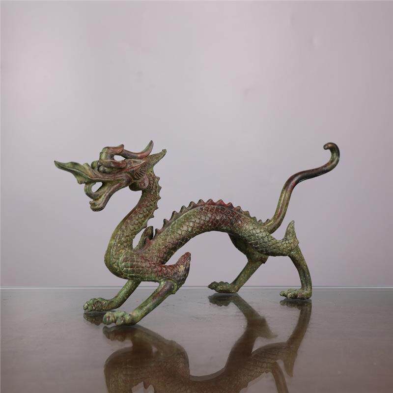 古青铜器唐代鎏金铜龙摆件纯铜立龙走龙古工艺品客厅装饰品