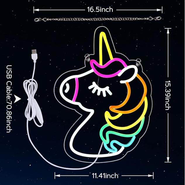 亚马逊led霓虹灯独角兽造型氛围创意柔性灯氛围装饰灯发光灯牌
