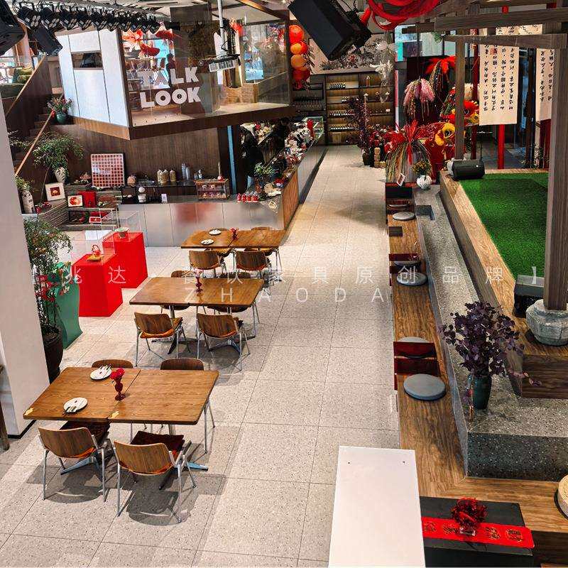 网红咖啡厅休闲桌简约奶茶店烘焙店胡桃色桌椅韩式餐厅料理店桌子