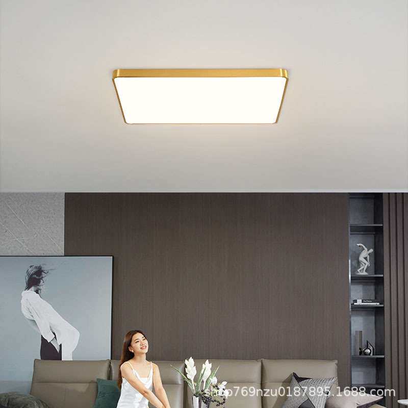 轻奢美式全铜LED吸顶灯北欧圆形超薄卧室纯铜客厅过道阳台灯具