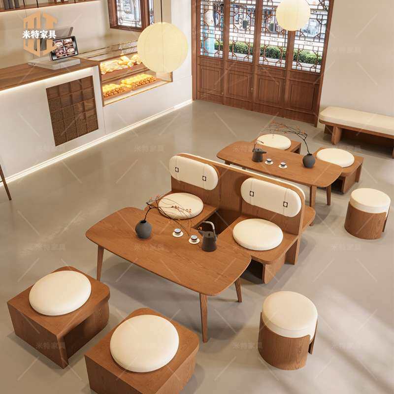 实木卡座沙发奶茶店桌椅组合咖啡西餐厅茶楼餐桌商用餐饮靠墙座椅