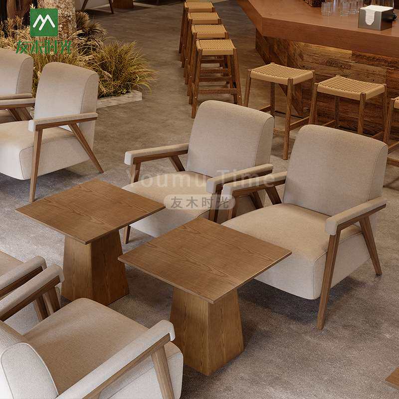 中古风休闲沙发椅咖啡厅茶楼餐饮沙发座椅茶几组合港式茶餐厅桌椅