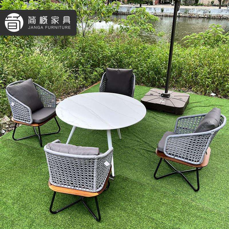 户外家具室外阳台咖啡厅奶茶店圆桌民宿庭院新中式菠萝格沙发藤椅
