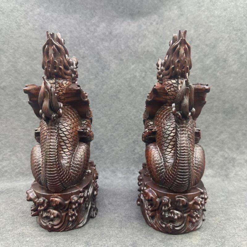 黑檀木雕刻祥瑞水火麒麟木雕摆件实木补角文玩办公桌面工艺品