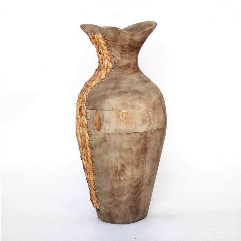 厂家销售手工制作蒲草和泡桐混搭编织花桶画筒器皿装饰容器