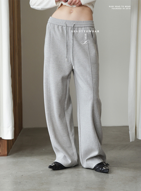 Rubyoffice设计感直筒休闲裤女休闲百搭显瘦弯刀牦牛绒休闲裤