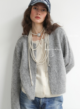 Rubyoffice 设计感小众假两件针织毛衣慵懒感V领针织开衫上衣女