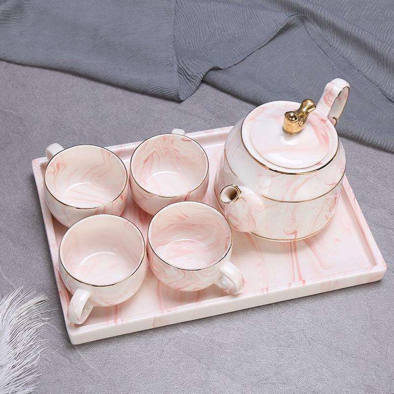 大理石纹茶具套装创意简约家用整套陶瓷凉水壶茶杯下午茶六件套