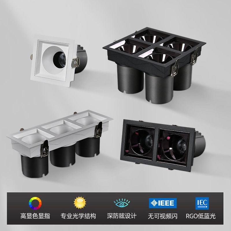 嵌入式双头方形筒灯深杯防眩格栅灯家用客厅商用led天花灯照明 灯