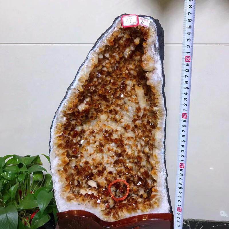 矿宝 厂天然黄晶洞 洞形好 造型美观 晶体饱满 水润透亮 颜色金黄