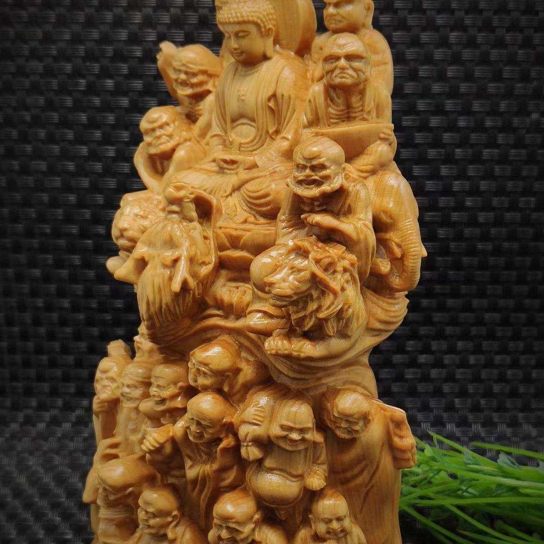 崖柏精雕十八罗汉摆件家居木质工艺品文玩小件家居装饰木制实木