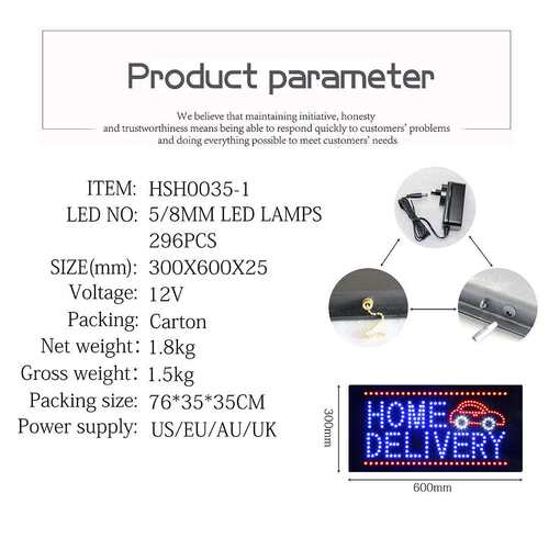 跨境LED广告牌 发光灯箱悬挂灯牌 HOME DELIVERY SIGN 30x60mm