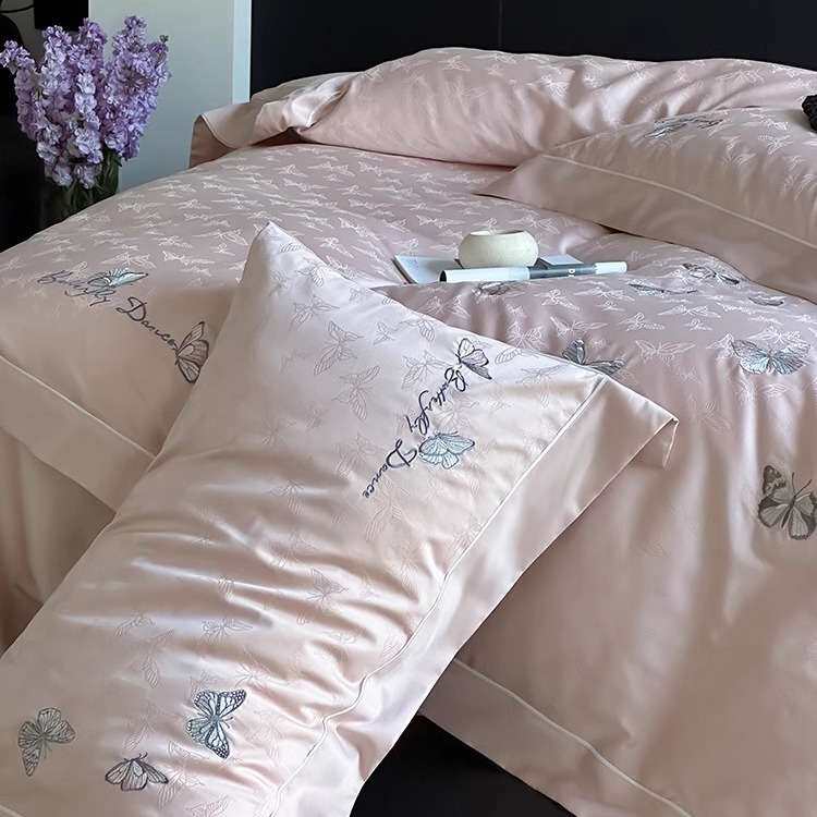 1法式优雅100s澳棉刺绣床上四件套少女心公主全棉纯棉床单被套床