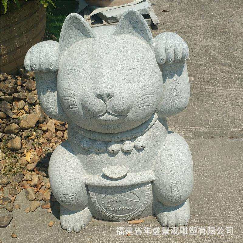 芝麻白动物石雕商场店面摆件石猫景观雕塑大理石雕像立体机雕厂家