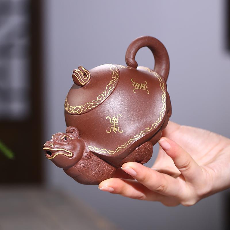 龙龟壶宜兴紫砂壶寿龟壶紫砂茶壶紫泥倪新安茶壶厂家