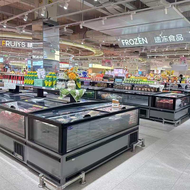 超市专用风冷岛柜侧视窗雪柜无霜冷冻柜敞开式冻品展示柜保鲜冰箱