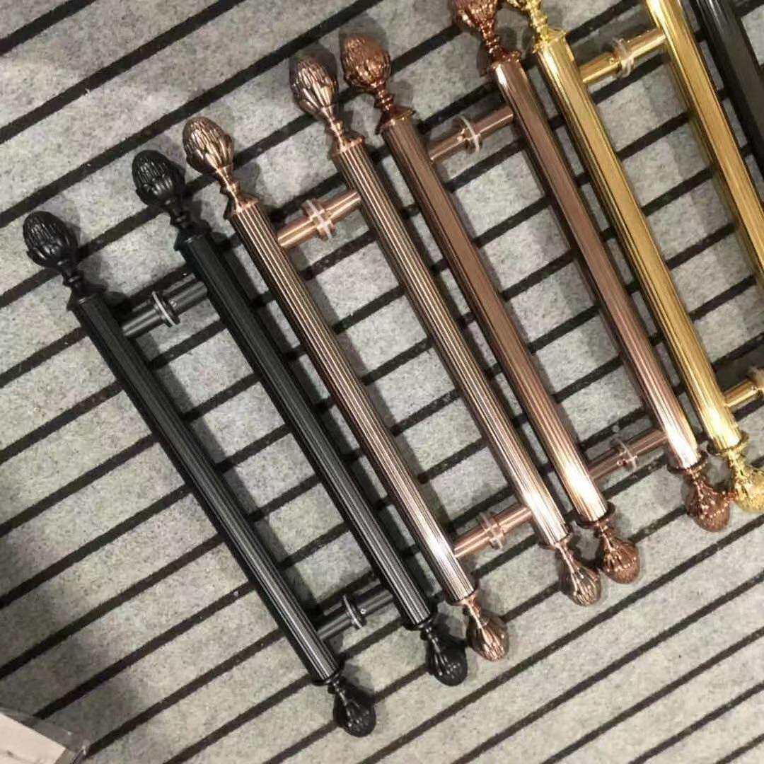 欧式无框玻璃门玫瑰金拉手红古铜黑钛金推拉木门大门把手黑色拉手
