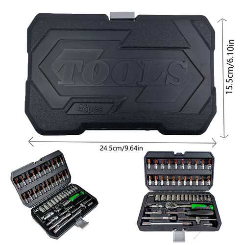 46件套筒工具套装小飞72齿棘轮扳手S2古铜批头汽修工具厂家直供
