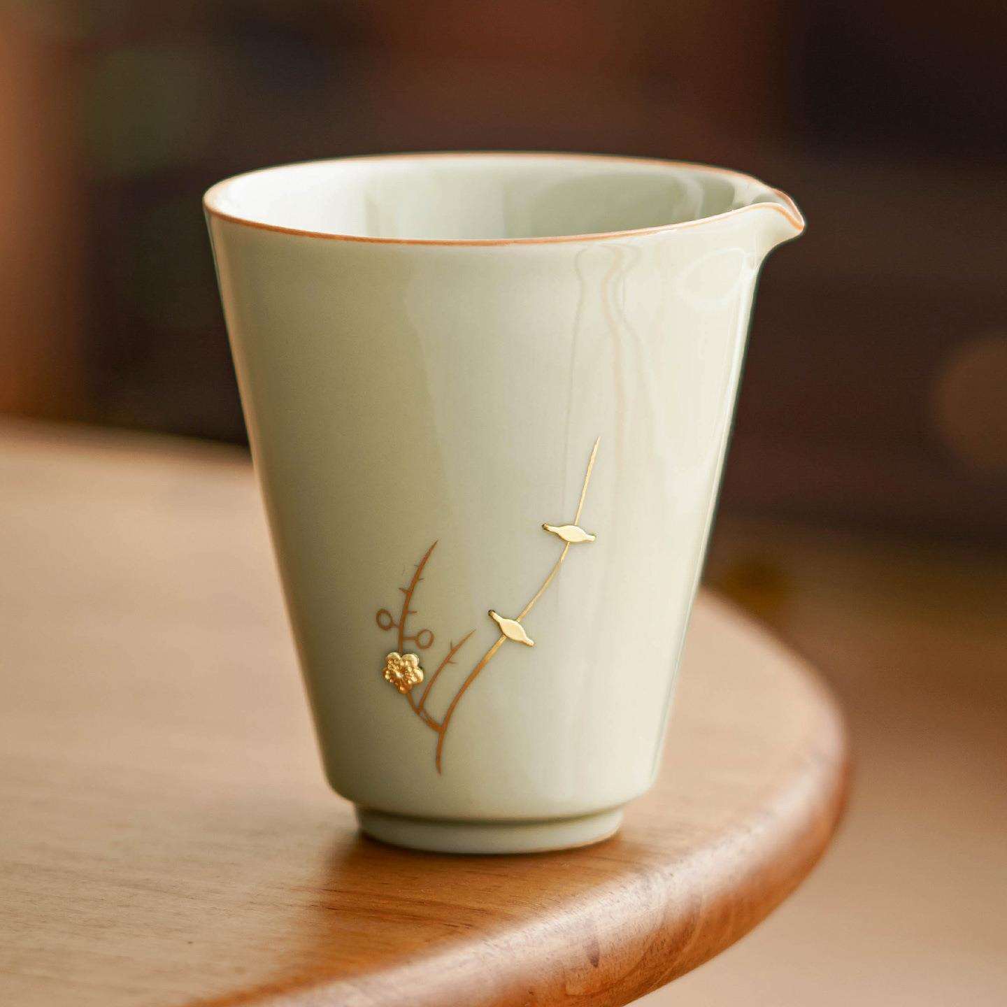 工厂青瓷秘釉锔钉陶瓷茶水分茶器功夫高档茶具安定公道杯茶海单个