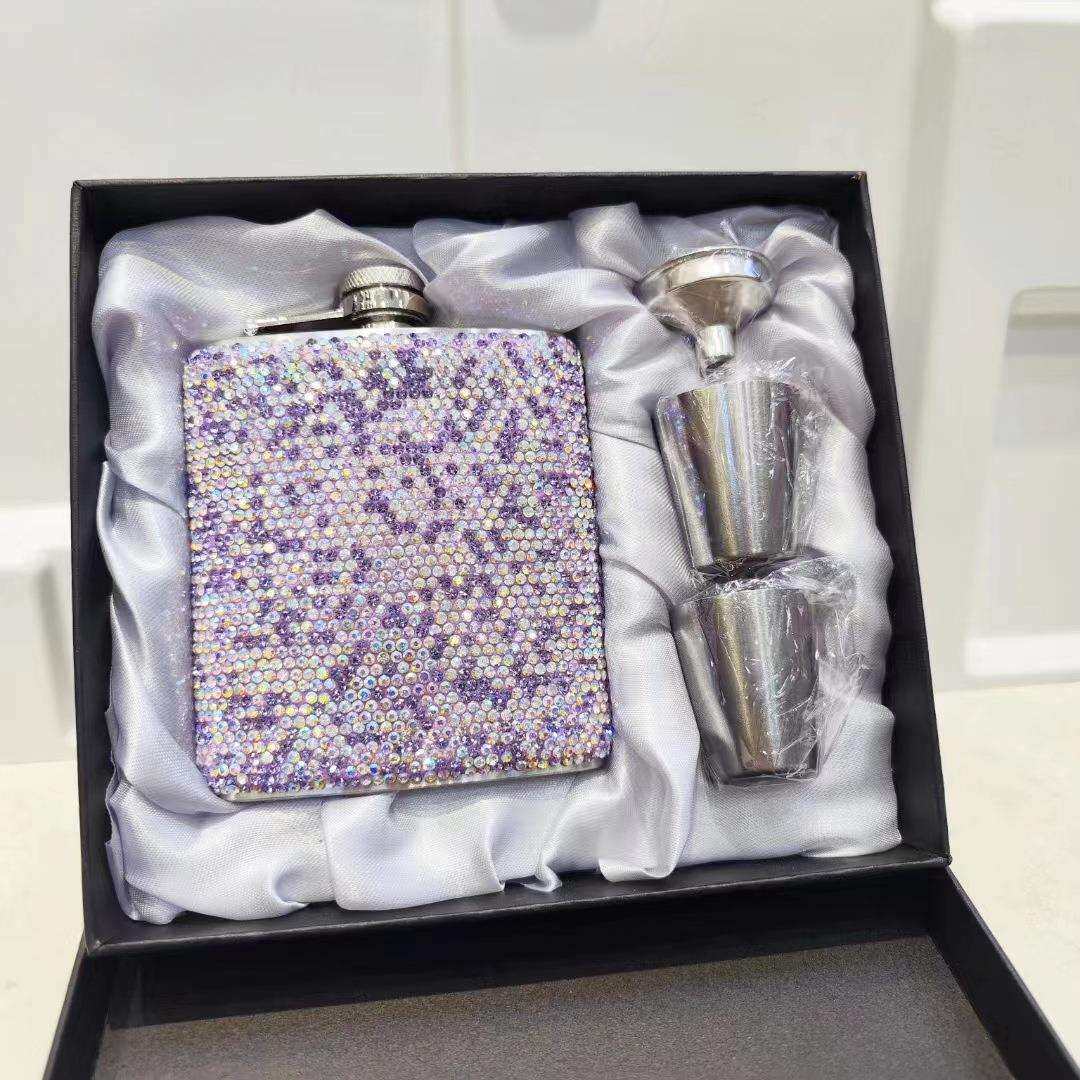 镶钻新款不锈钢酒壶套装7盎司随身便携户外小酒瓶