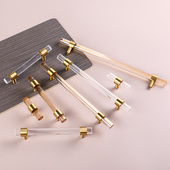 亚克力纯铜长条拉手现代简约橱柜衣柜金色透明家具抽屉轻奢门把手