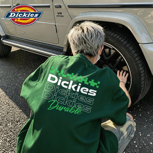 Dickies墨绿纯棉短袖T恤男款2026夏季新款高级感大码宽松五分半袖