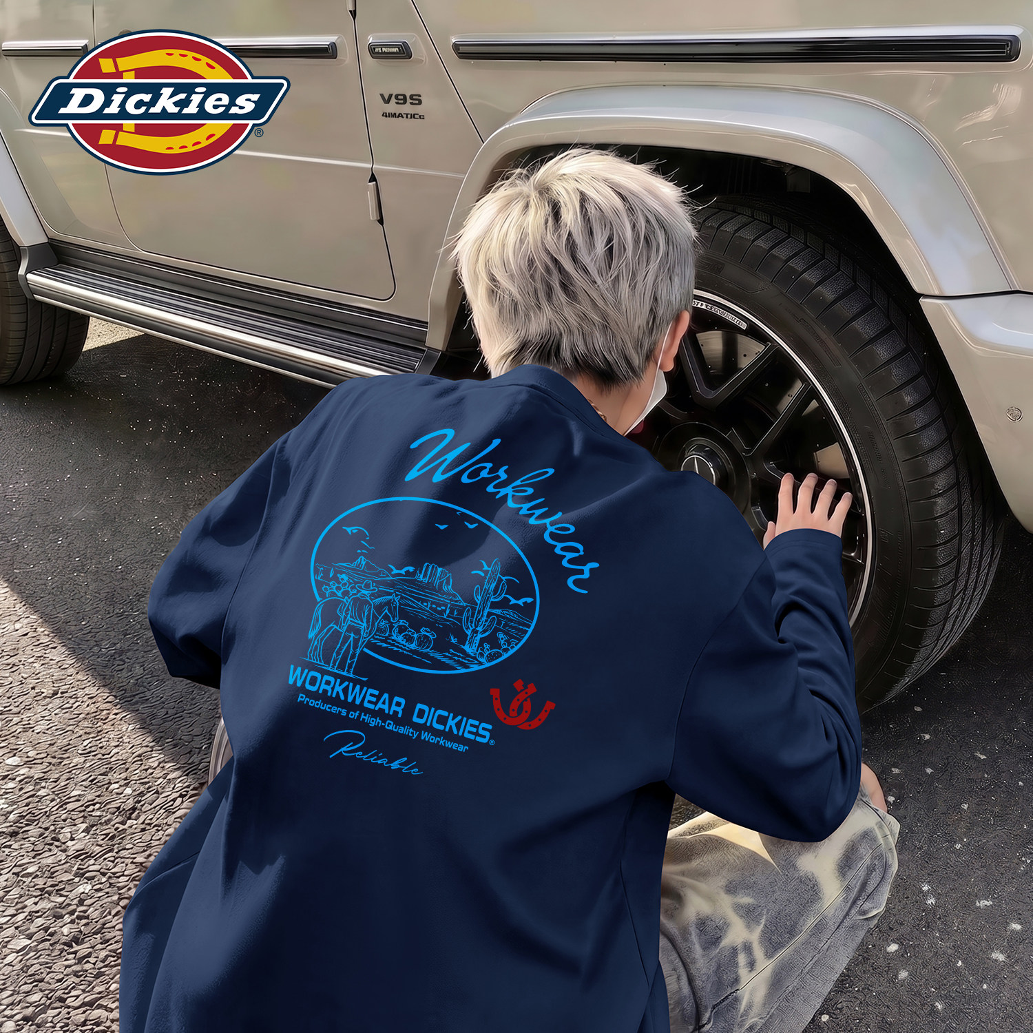 Dickies藏青色男生纯棉长袖T恤