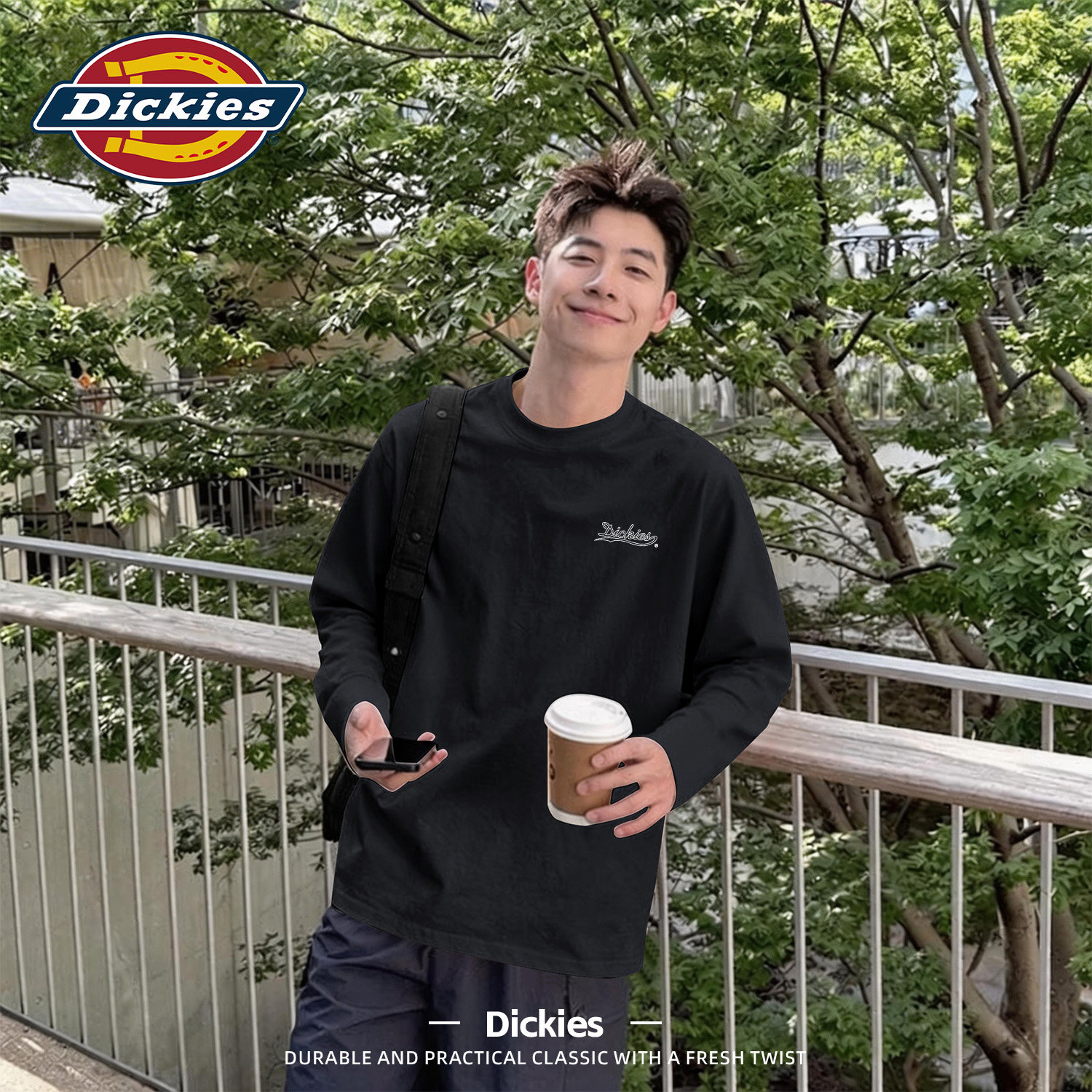 Dickies黑色重磅纯棉男款长袖T恤2026春夏青少年休闲百搭大码上衣
