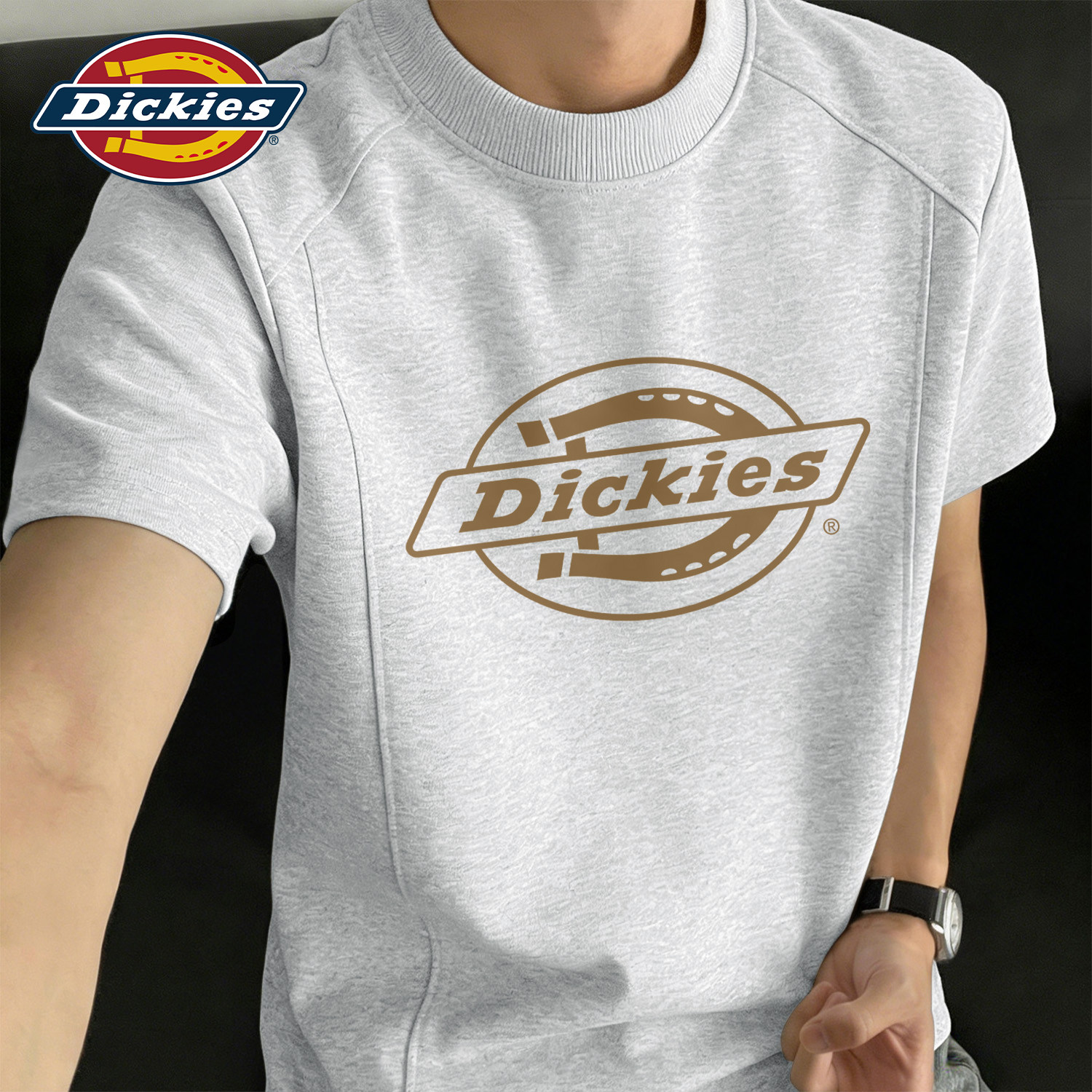 Dickies花灰色宽松重磅短袖T恤男