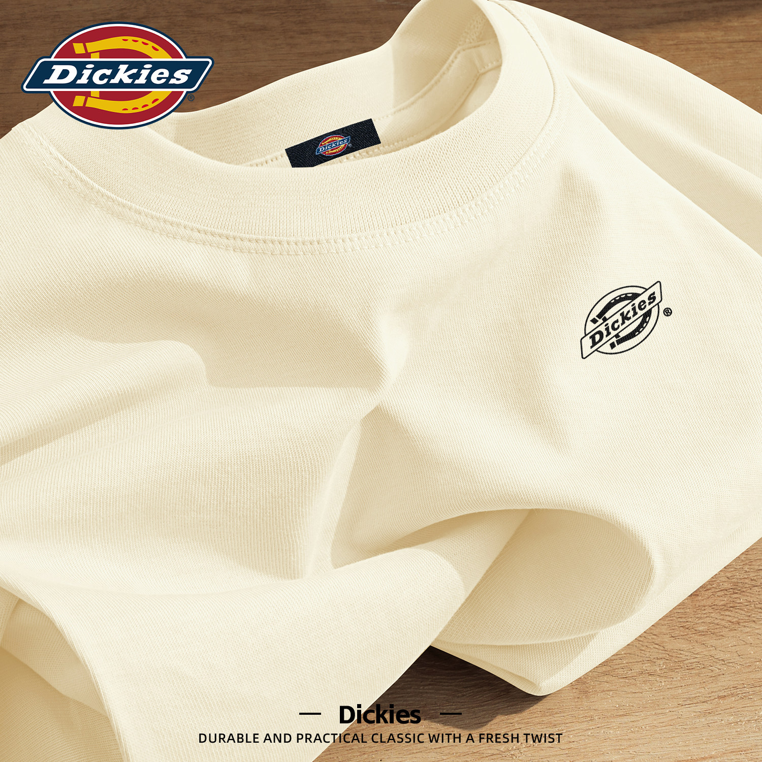 Dickies米白色纯棉男士短袖T恤2026夏季新款潮牌宽松内搭休闲半恤