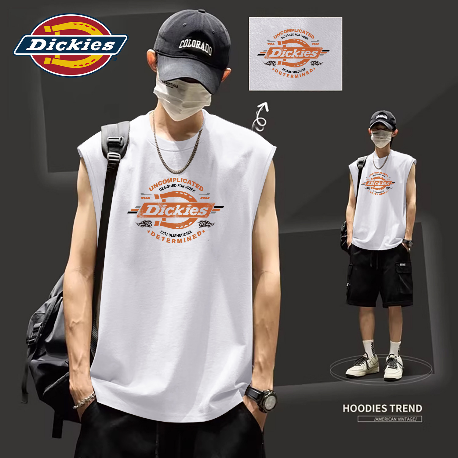 Dickies白色纯棉无袖背心