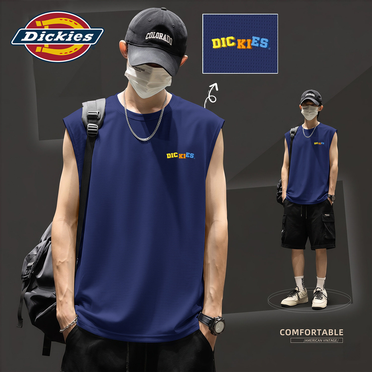 Dickies蓝色轻薄背心男款2026夏