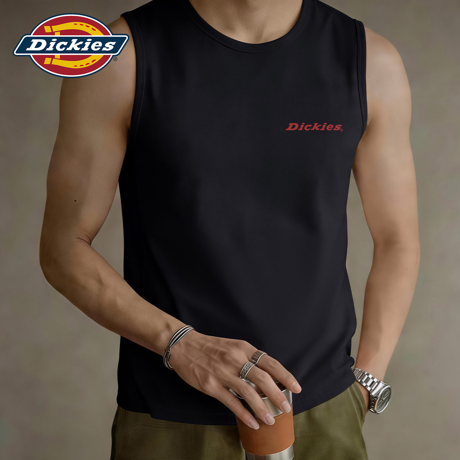 Dickies黑色男士无袖背心2026新款夏季纯棉休闲大码宽松男生上衣