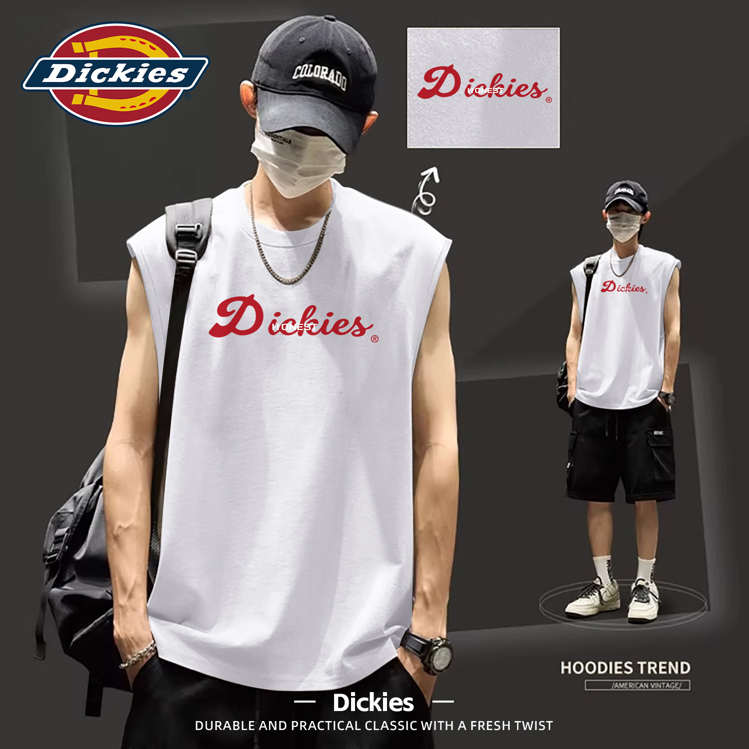 Dickies白色纯棉无袖背心男款