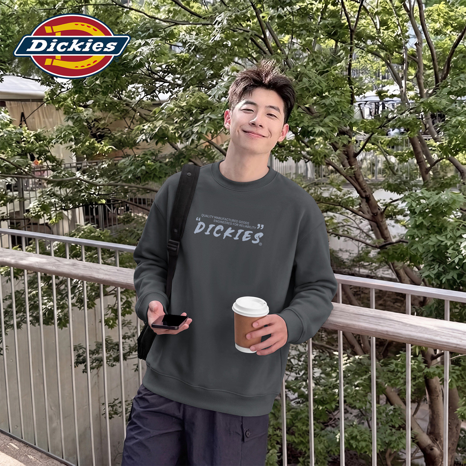 Dickies深灰色圆领卫衣男女同款