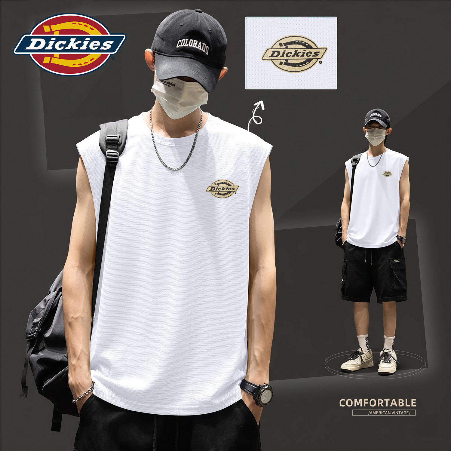 Dickies白色网眼冰丝背心男女