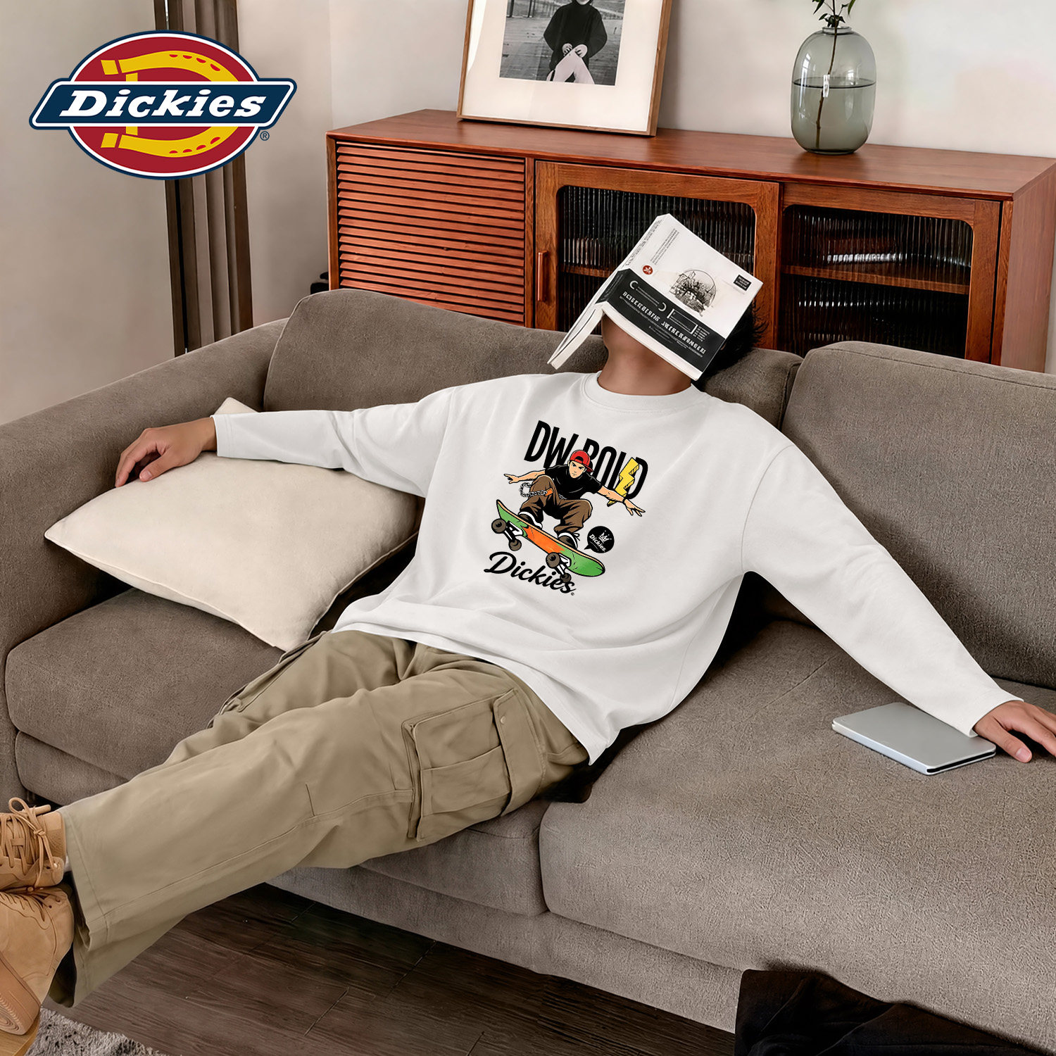 Dickies白色男生纯棉长袖T恤