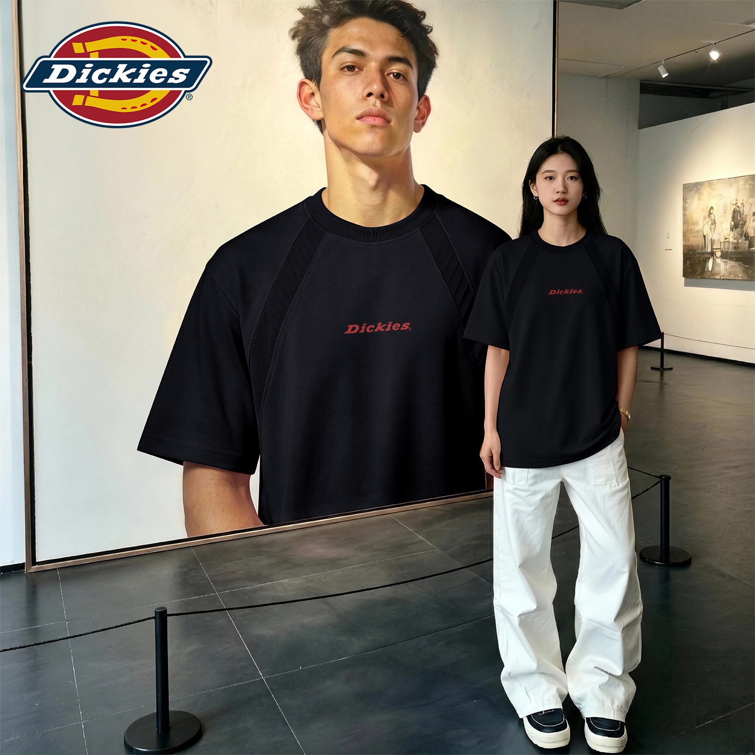 Dickies黑色美式重磅短袖T恤男女同款2026夏季新款潮流休闲五分袖