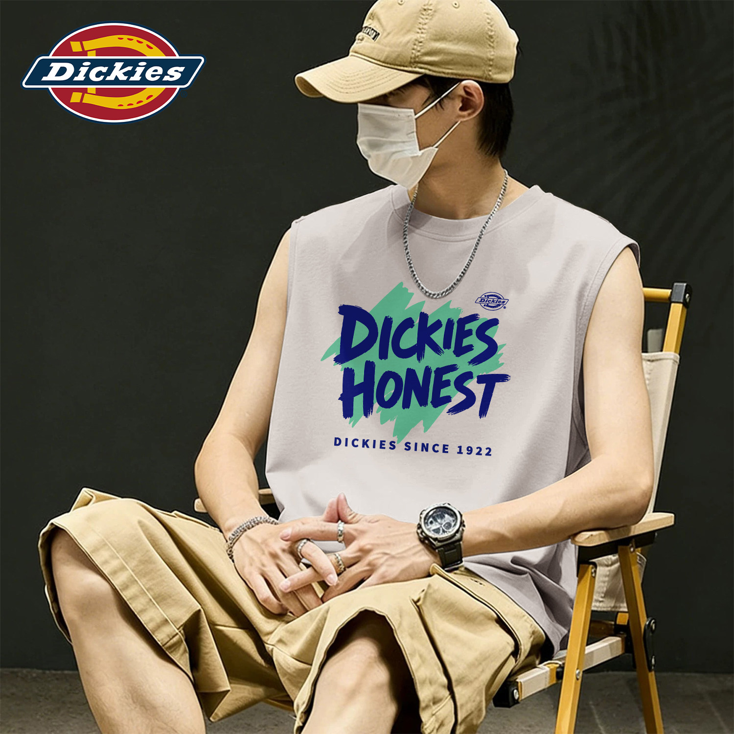 Dickies海鸥灰纯棉无袖坎肩男女
