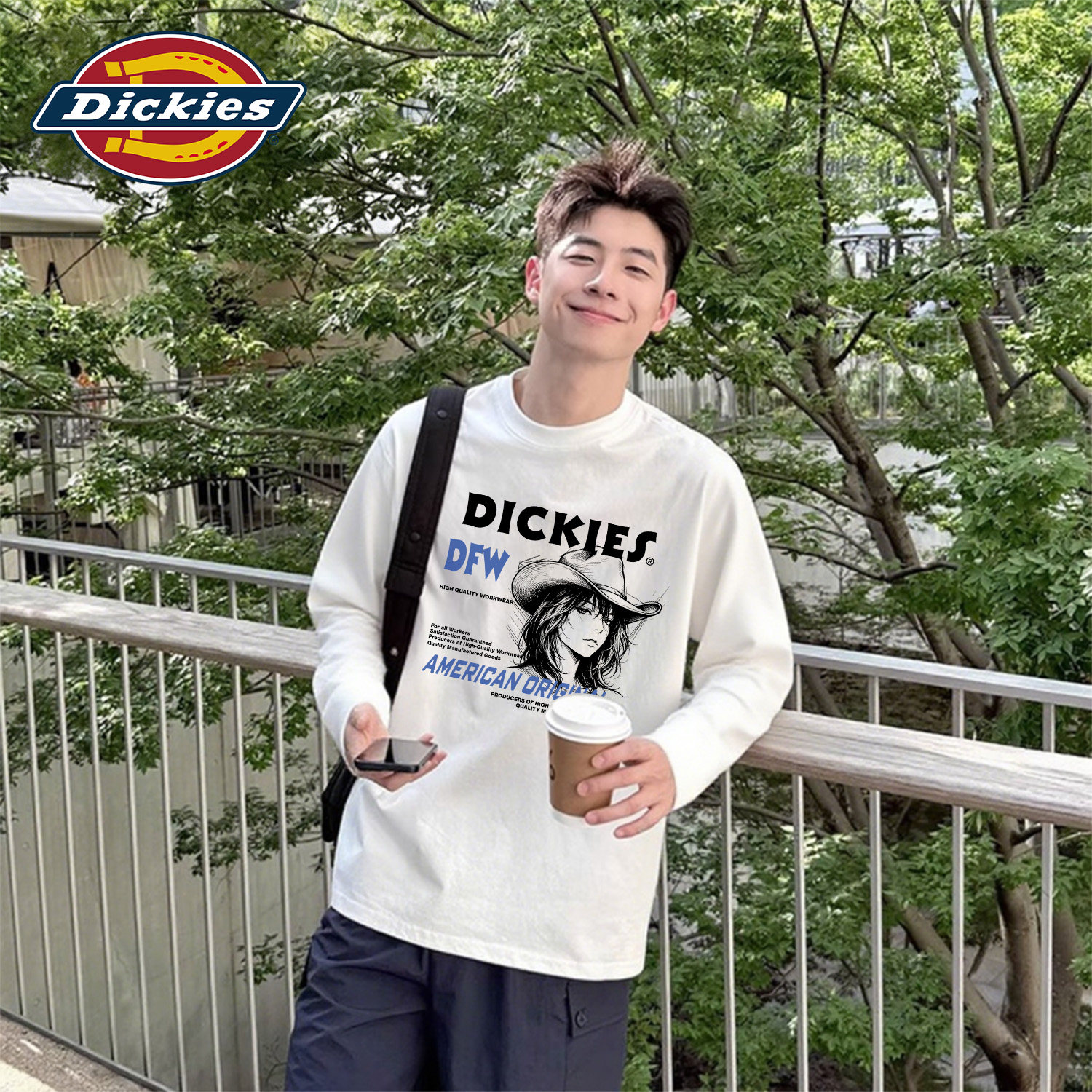 Dickies白色美式男生长袖T恤