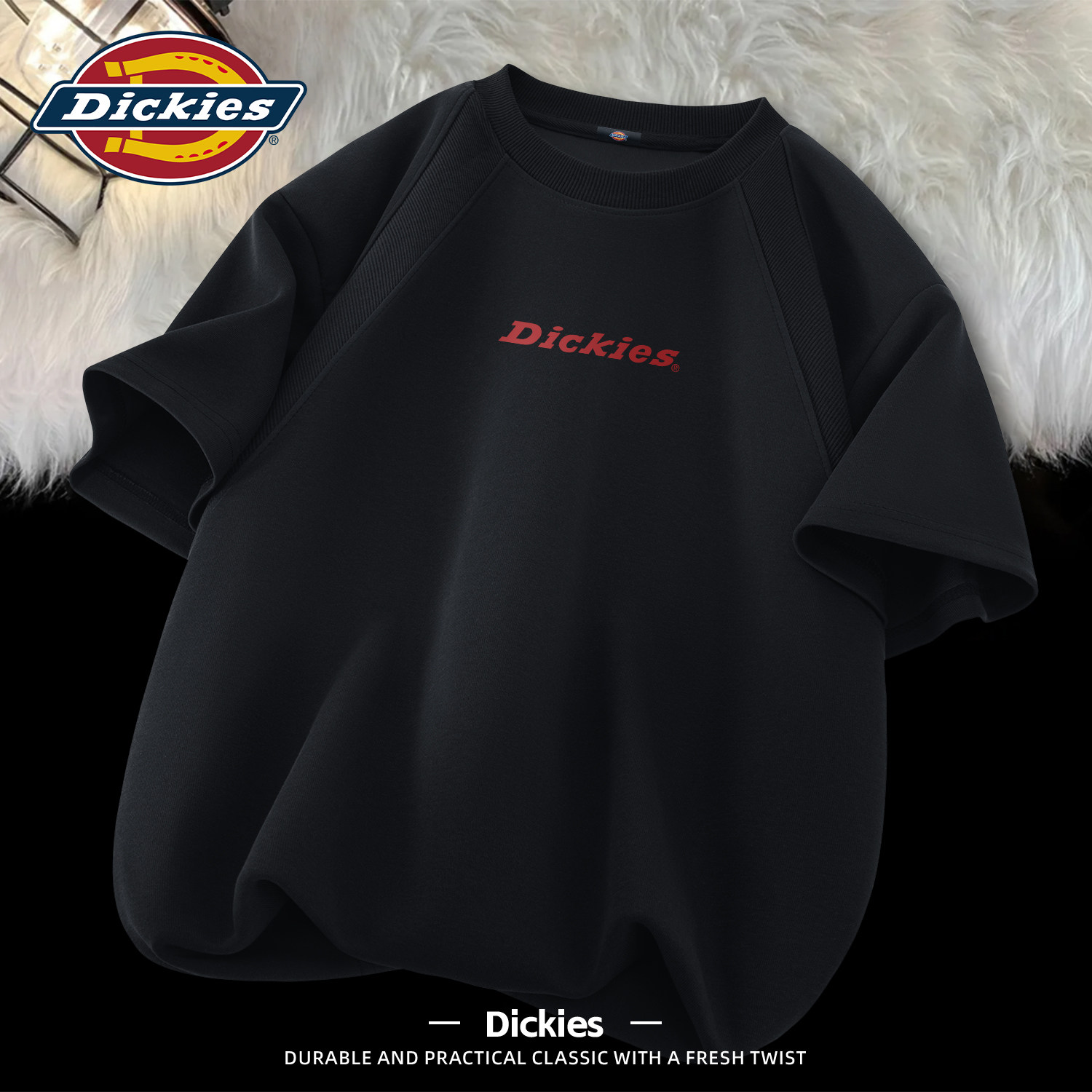 Dickies黑色解构款短袖T恤男生2026新款夏季男女同款休闲五分半袖