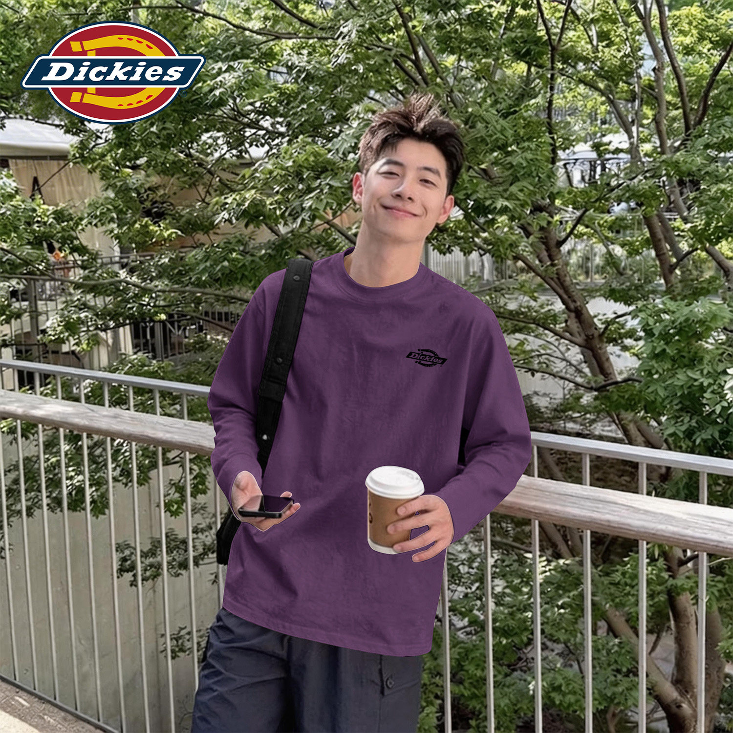 Dickies乌梅紫纯棉长袖T恤男款