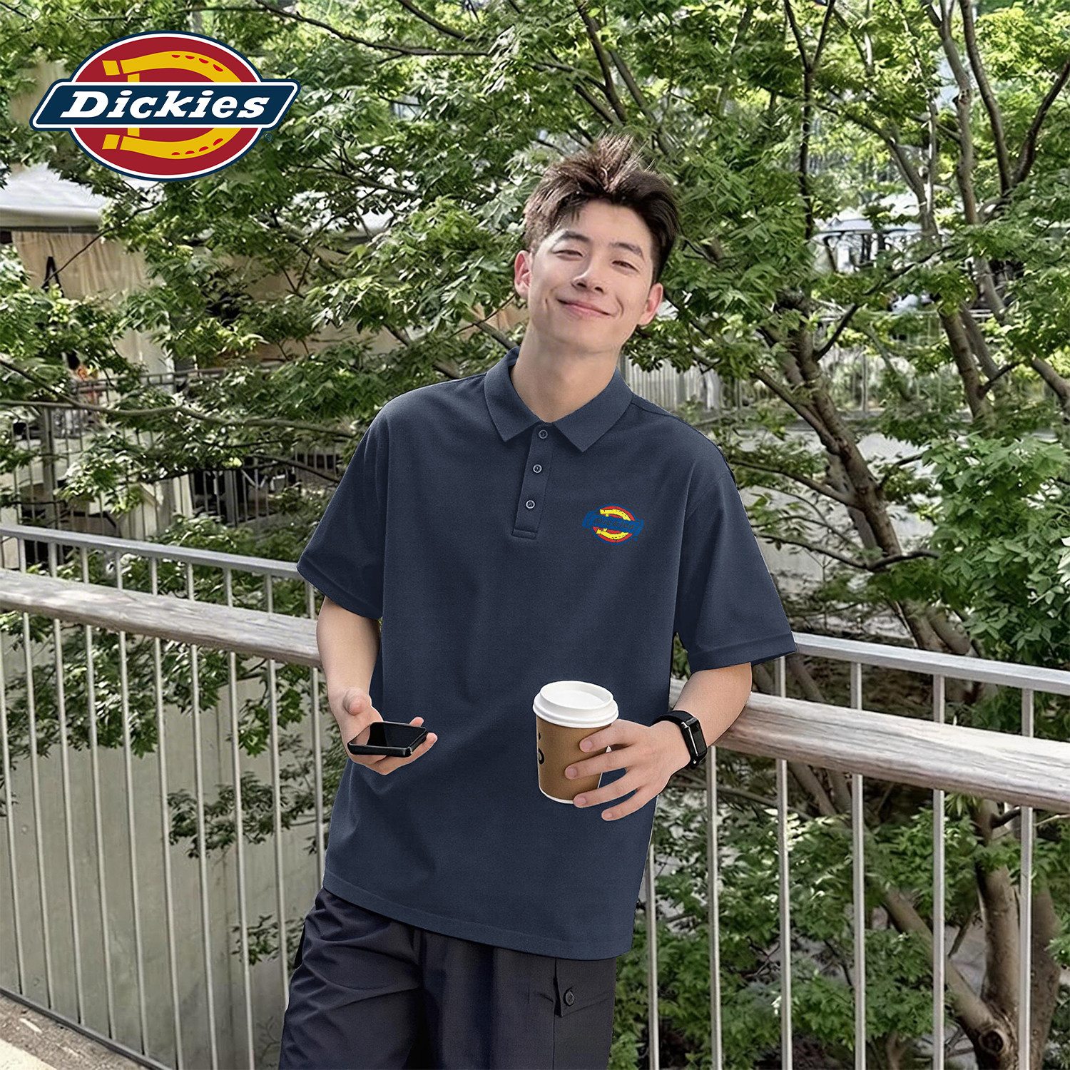 Dickies铁灰色男款polo衫2026新款夏季薄款青少年潮流休闲五分袖