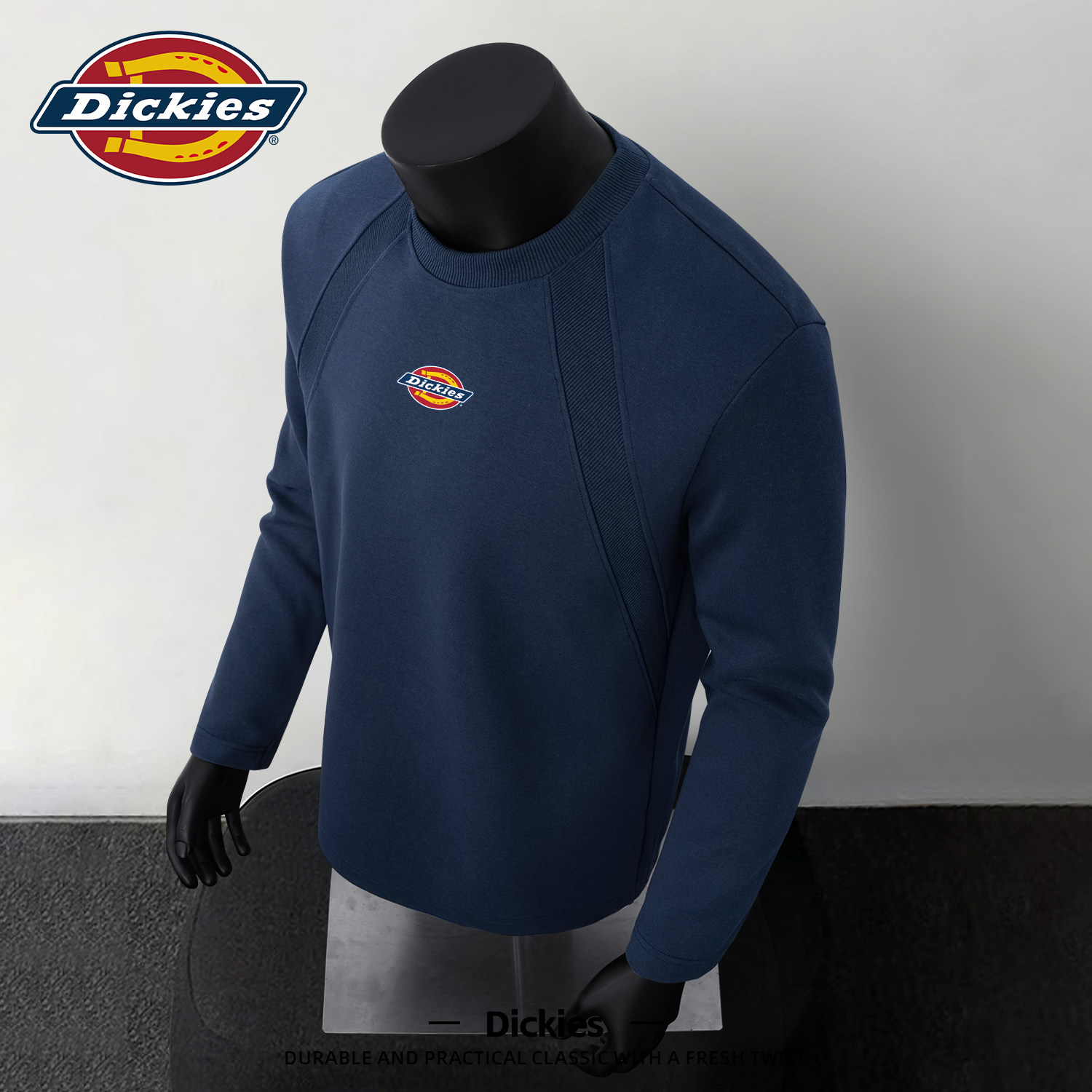 Dickies藏青色长袖T恤男2026春季新款宽松百搭解构上衣青少年体恤