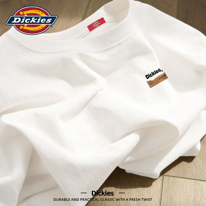 Dickies藏青色纯棉短袖T恤男款2026新款夏季青少年大码重磅五分袖
