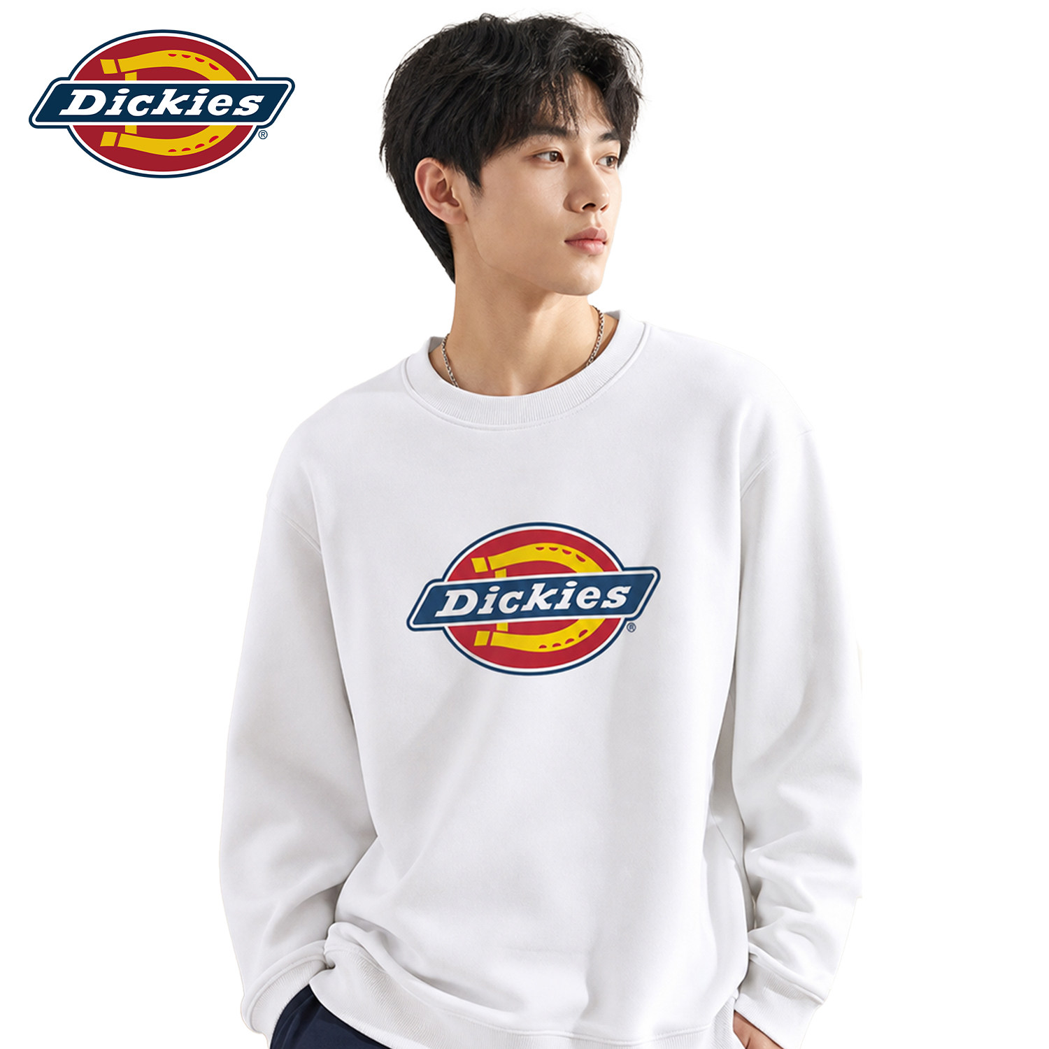 Dickies白色舒适圆领套头卫衣男