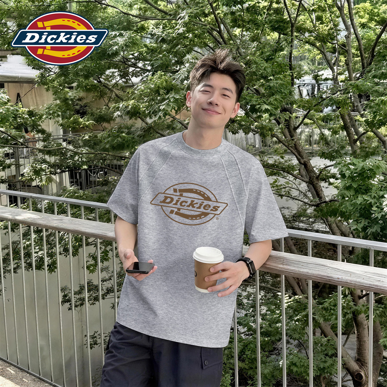Dickies麻灰色短袖T恤男女同款