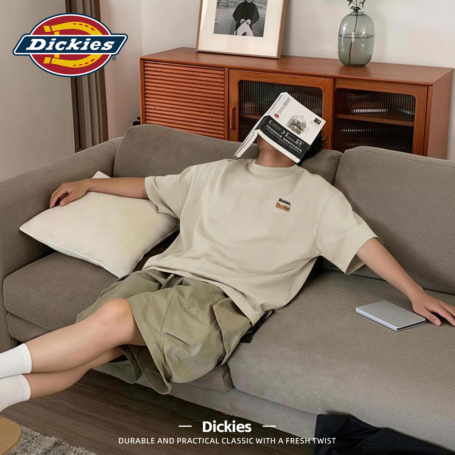 Dickies奶茶色重磅纯棉短袖T恤男款2026夏季新款美式大码半袖百搭