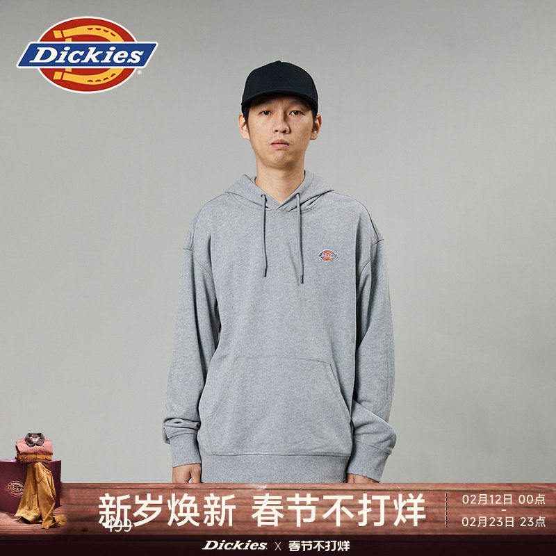 Dickies帝酷适logo贴布绣秋冬休闲连帽毛圈美式卫衣宽松 男女情侣